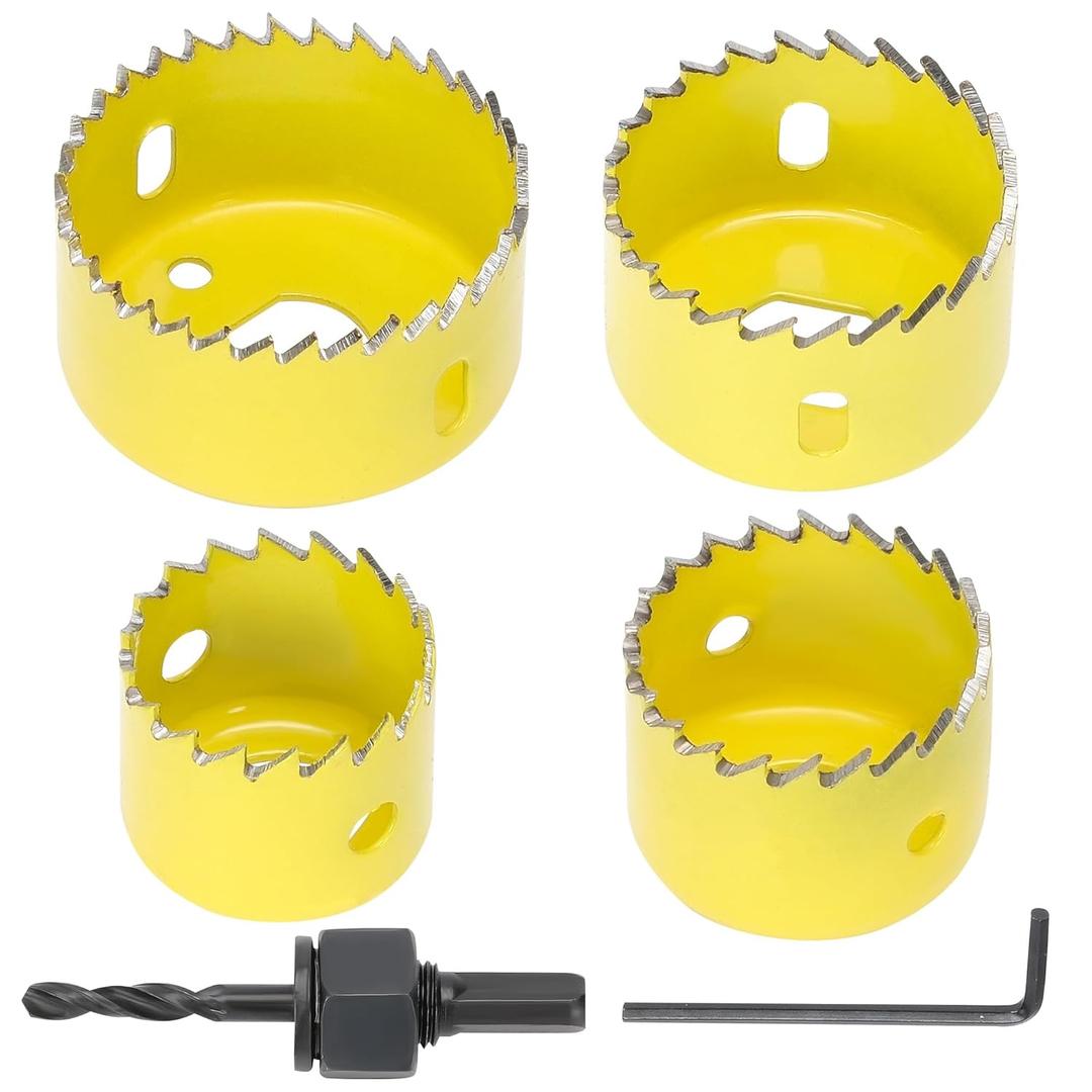 6PCS Premium Hole Saw Kit, Hole Saw Set with Mandrels, Hex Key - 1-1/4"to 2-1/8" (32-54mm) for Wood, PVC, Drywall, Plastic - Professional Hole Cutter Set (Yellow)