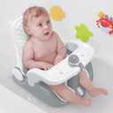 BabyBond Baby Bath Seat with Sitting & Lying 2 Modes, 3-Speed Adjustment, Powerful Suction Cups, Infant Bathtub Chair with Soft and Comfortable Towel, Folding and Hanging (Grey)