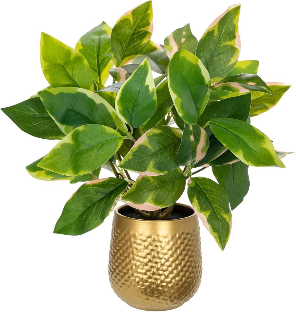 Oairse Articicial Plants Indoor Small Fake Plants in Pots Faux Pothos Nâ€˜ Joy Potted Plant Fake Indoor Plants with Gold Pots for Bathroom Living Room Office Desk Shelves
