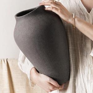 Ceramic Vase - Large 13.6 Inch Tall Floor Vase for Centerpieces, Farmhouse Rustic Minimalist Home Decor for Living Room, Enterway, Wedding (Sandstone Dark Gray)