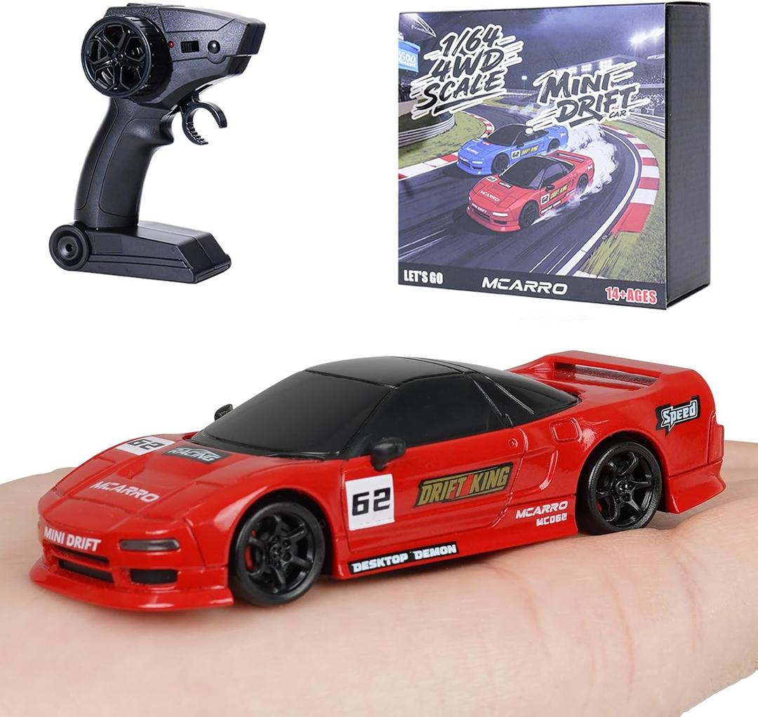ARRIS 1/64 Mini RC Drift Car, Micro 4WD Desktop Remote Control Car with LED Lights & 2-Speed Modes, 2.4GHz Half-Scale Stunt Pocket Hobby Grade RTF Drifter for Adults