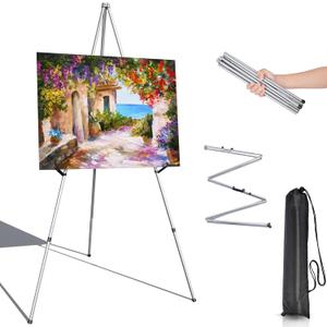 Portable Art Easel Stand 63 Inches - Silver Picture Stands for Display w/Bag - Tabletop Art Easel Stand for Sign, Wedding Signs, Poster Stand, Painting Canvas Stand - Metal Tripod, Easels for Display