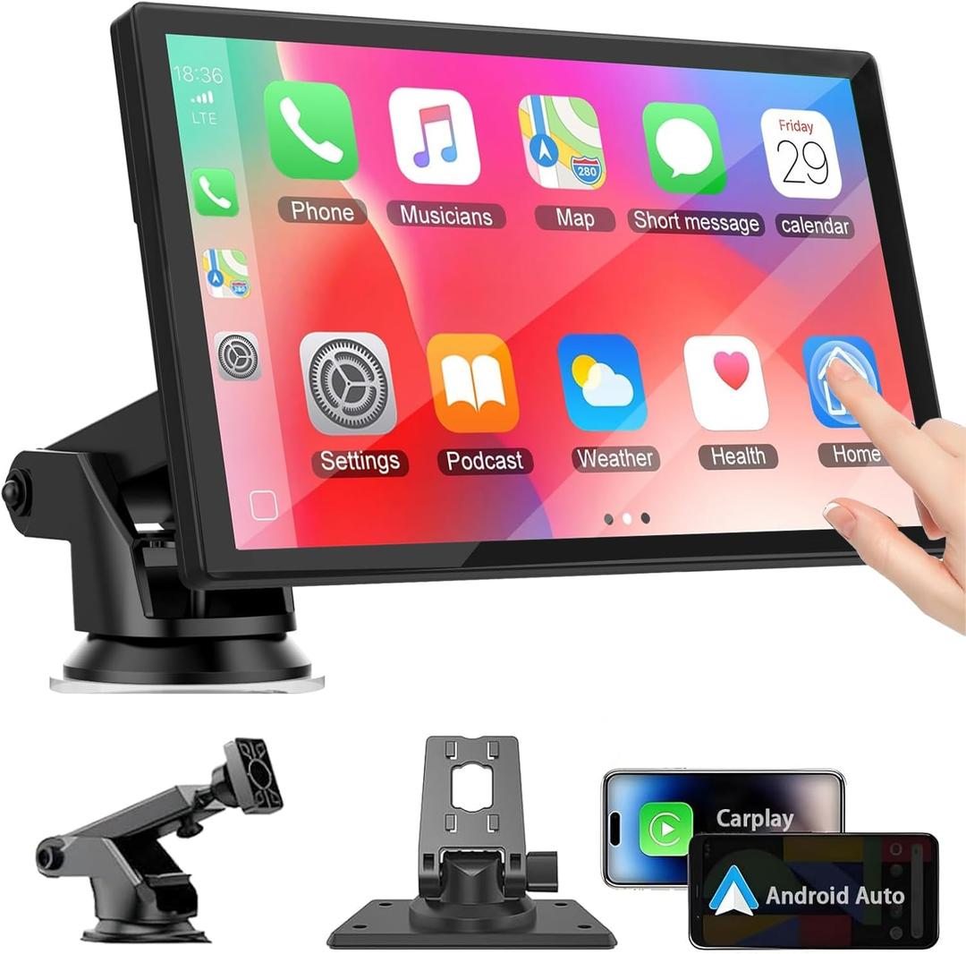 7 Inch Portable Touch Screen Car Stereo with Wireless Carplay & Android Auto,Mirror Link,Bluetooth,AUX,FM,Siri,Voice Control for All Vehicles Q7