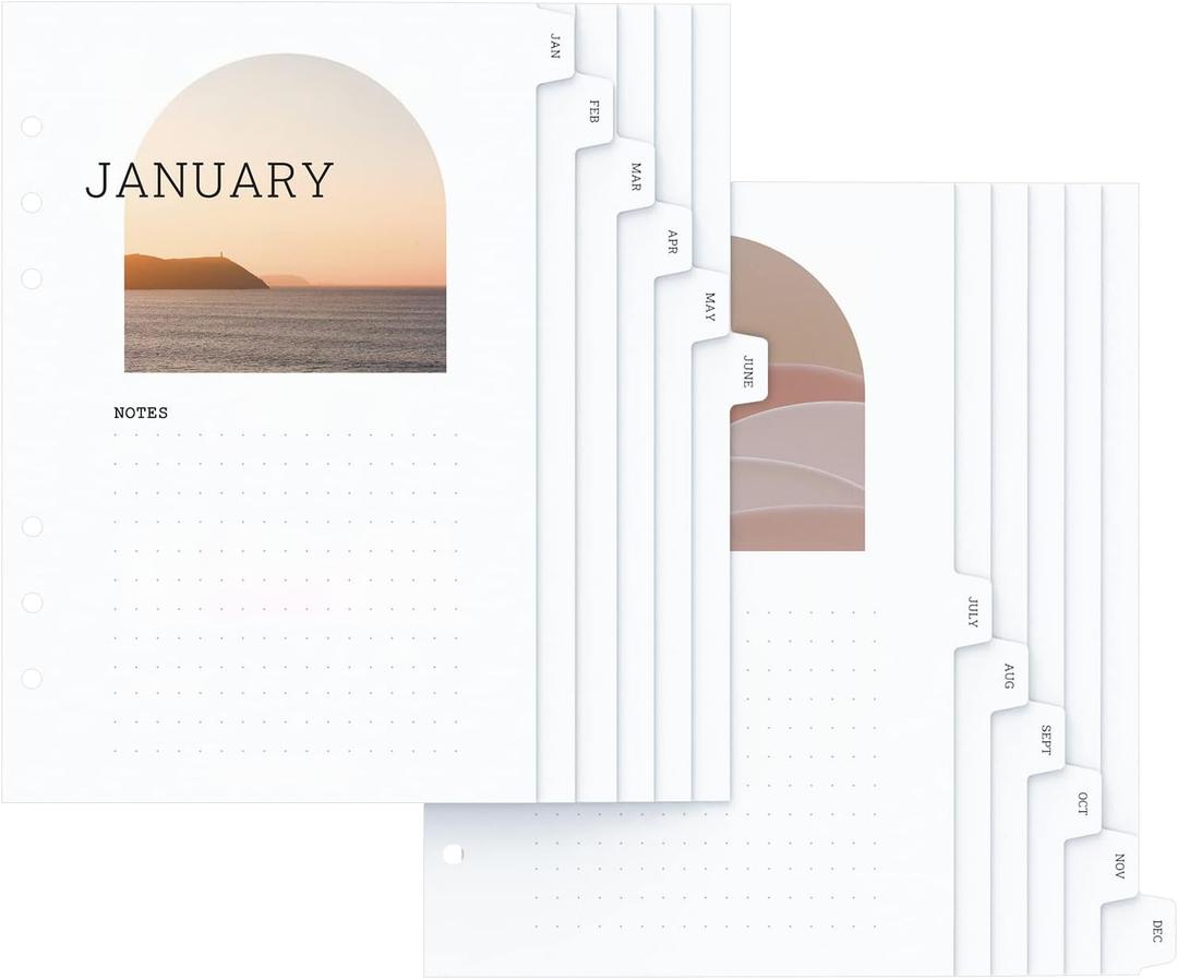 A5 Notebook Divider  12-Month Planner Binder with Customizable Cards, Durable 6-Ring Organizer for Notes, Journaling, and Planning  Compact and Refillable (8.5"*5.5") (Black)