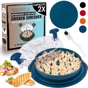 Chicken Shredder Tool Twist Large 12 with Visible Lid & Cleaning Brush | Meat Shredder Twist for Thin Chicken Breast | Dishwasher Safe Chicken Shredder Tool Twister & Food Shredder (Blue) (Pro Size - 12 Inch)
