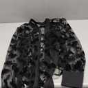 CHICWISH Women Mesh Tops Velvet Bats Printed Casual Shirt Self Tie Knot V Neck Long Sleeve Halloween Holiday Buttoned Blouse Black, L/XL