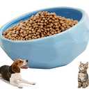 kathson 7'' Slanted Ceramic Dog Bowl Tilted 15° Cat Food Water Bowls Dish Animal Pet Comfort Feeding Bowls Heavy Weighted Feeder for Wet or Dry Food (Blue)