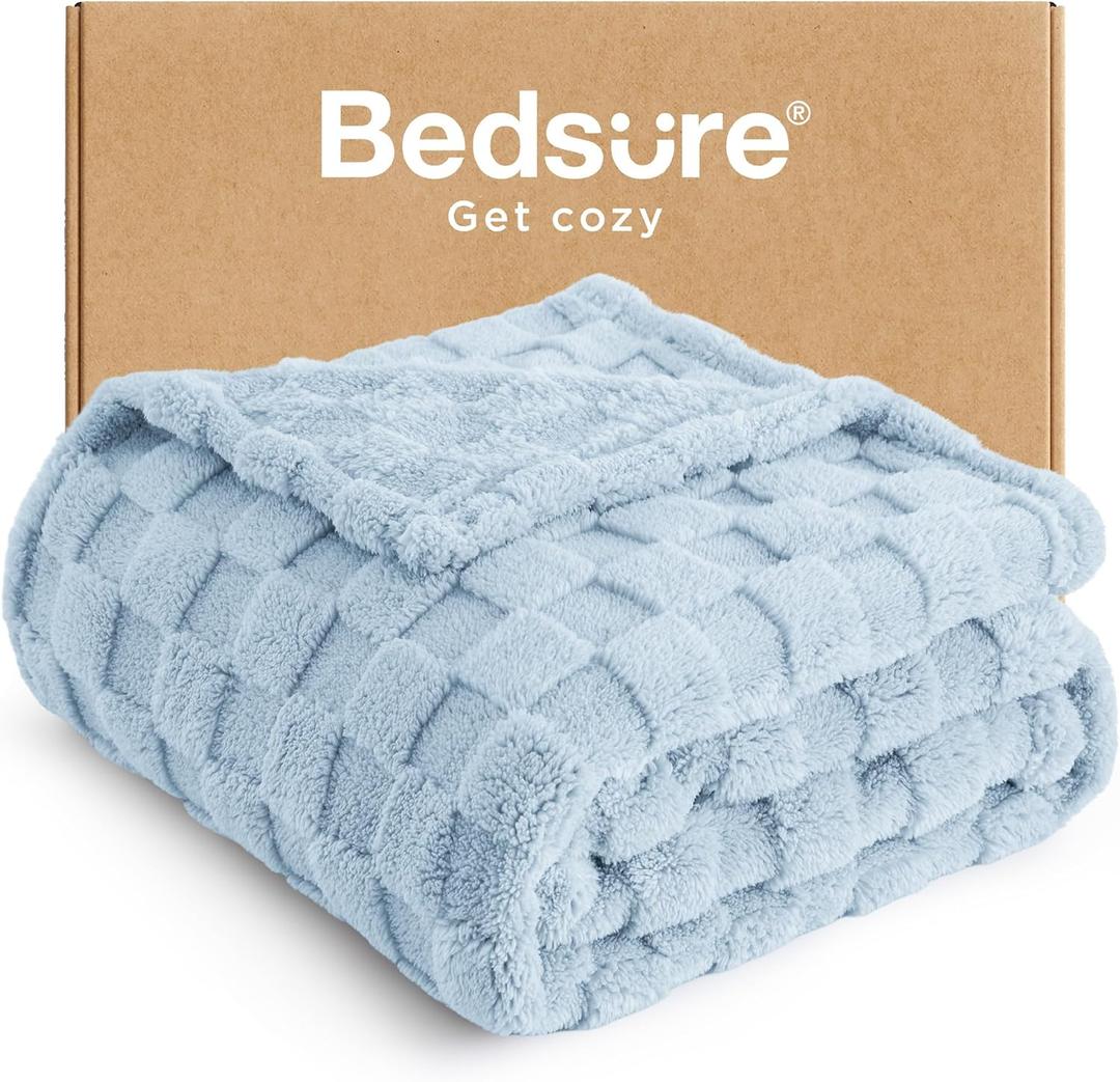 Bedsure GentleSoft Light Blue Throw Blanket for Couch - Checkered Fleece Blankets Gifts for Kids Girls, Cute Soft Cozy Throw for Bedroom Home Decor Gifts, 50x60 Inches (Blue)