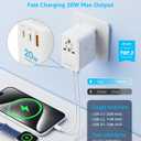 Universal Travel Adapter, International Travel Plug Adapter with 2 USB-C(PD 20W) 1 USB-A Ports, All in One Portable Adaptor, for USA, UK, EU, AU 224+ Countries (White) US