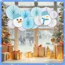 13 Pcs Christmas Hanging Paper Fans Christmas Party Decor Classroom Decorations for Xmas Holiday Ceilings Wall Decor Winter New Year Party Supplies (Snowman)