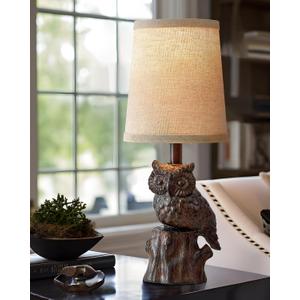 14.25" Small Table Lamp for Living Room Farmhouse Bedside Resin Single Lamp with Brown Owl Lamp Shape for Bedroom Retro Rustic Nightstand Lamp