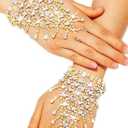 Rhinestone Fingerless Gloves Sparkling Metallic Hand Jewelry for Women (Gold)