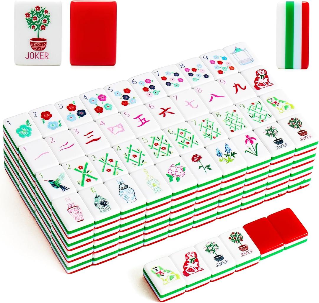 American Mahjong Tile Set(4 Layer), 1.2'' Mahjong Tile Set with Carrying Bag, 160 Red Travel Mahjong Set, 4 All-in-One Rack/Pushers & Accessories, Unique Gift for Mahjong Lovers, Home/Travel, 1.2 x 0.9 x 0.5 inches