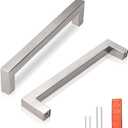 KNOBWELL 10 Pack 5" Brushed Nickel Modern Cabinet Handles Stainless Steel Kitchen Drawer Pulls Square Bar Knobs and Pull Handles - 5" Hole Center, 5-1/2" Overall Length
