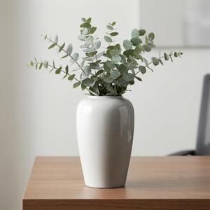 Gray Vase for Flowers, 8 Inch Grey Ceramic Vase, Rustic Farmhouse Vases for Home Decor, Modern Decorative Centerpiece for Dining Table, Living Room, Office