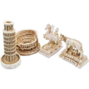 Italian Rome Decorations Colosseum Leaning Tower of Pisa Rome Wolf Desktop Decor Ornament Gift Ancient Arena Amphitheatre Roman Tanks Building Sculpture Set of 4