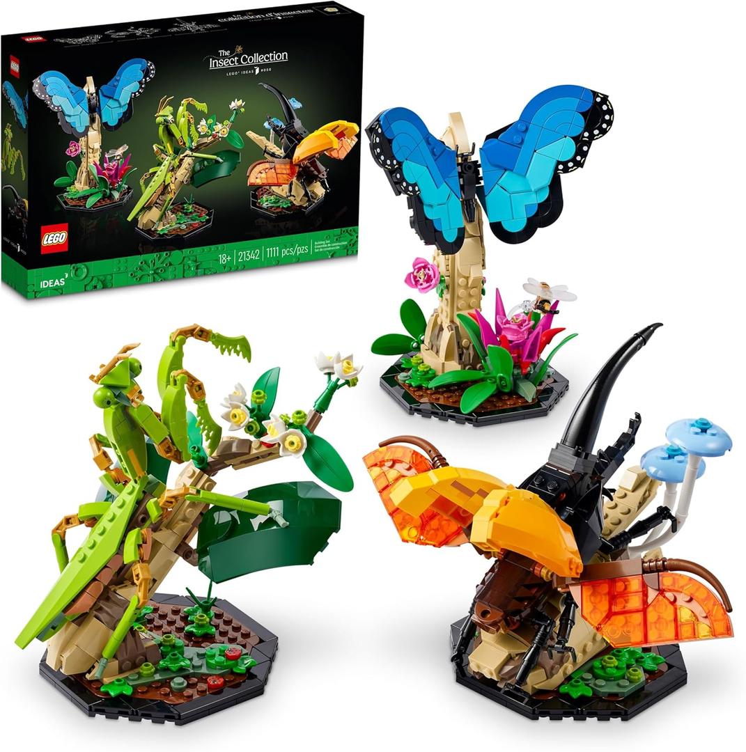 LEGO Ideas The Insect Collection, Fun Gift for Nature Lovers, with Life-Size Blue Morpho Butterfly, Hercules Beetle and Chinese Mantis Display Models, Bug Building Set and Nature Dcor, 21342,18+