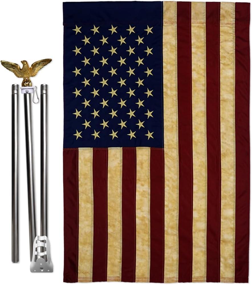 4th of July American Flag Eagle Pole Kit for Independence Day Vintage Applique US Wall Hanging Grave Decoration Sign Memorial Veterans Day USA Poster Door Canvas Room Tapestry for Dad
