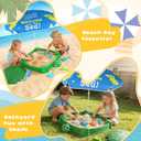 Turtle Sandbox with Lid and Adjustable Umbrella, Large Square Sand Box with 6 Molds & 4 Shovels, Outdoor Beach Toys for Toddlers Ages 3+