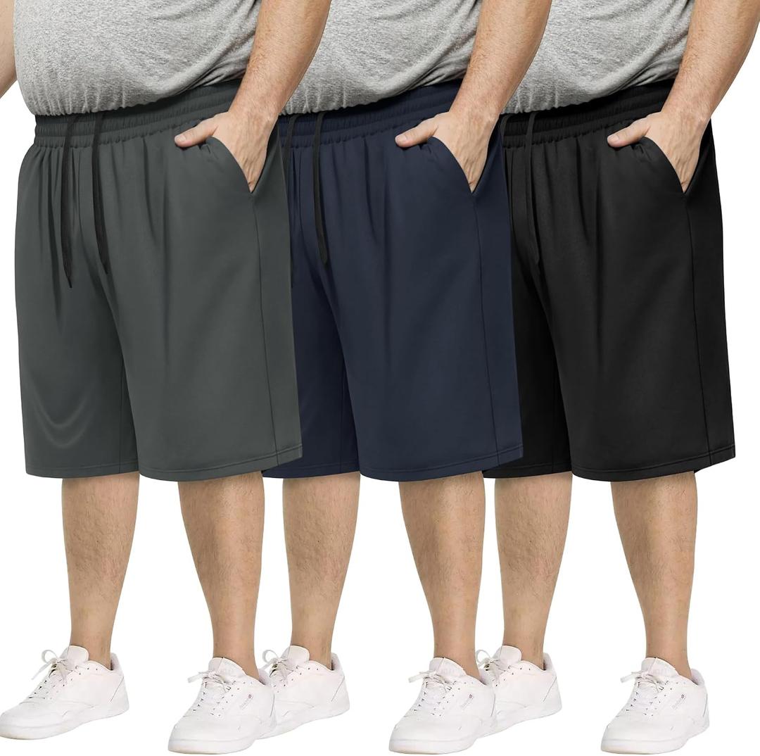 BOOJO 3 Pack Big and Tall Mens Gym Shorts - Basketball Black Athletic Workout Shorts with Pockets Gym Clothes (5X-Large Big Tall) (Blue)