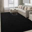 Hutha Large Area Rugs for Bedroom Living Room, 6x9 Black Solid Fluffy Super Soft Memory-Foam Furry Bedside Carpets, Modern Indoor Floor Rug Aesthetic Minimalist Rug for Kids Girls Boys Home Decor