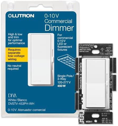 Lutron Diva 0-10V Dimmer Switch for LED Drivers or Fluorescent Ballasts, Single Pole / 3 Way, DVSTV-453P-WH, White 120 V, 600W inc