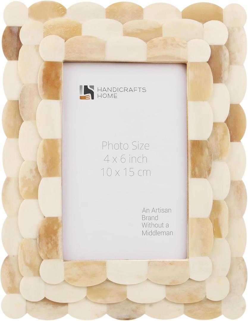 Handicrafts Home Picture Frame Scalloped Art Inspired Handmade Bone Inlay Gift Photo Frames - 4x6 inch Natural Handicrafts Home Picture Frame Scalloped Art Inspired Handmade Bone Inlay Gift Photo Frames - 4x6 inch Natural