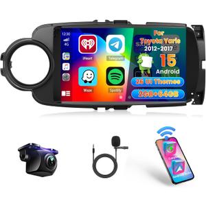 Car Radio for Toyota Yaris 2012 2013 2014 2015 2016 2017, Android 13 Car Stereo Wireless Carplay, Roinvou 9 inch Touch Screen for Yaris Carplay Android Auto Bluetooth GPS 2G RAM 64G ROM