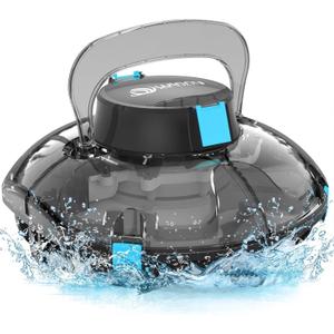 Winny Cordless Robotic Pool Cleaner, Lasts 80 Min, Automatic Vacuum for Above-Ground Pools up to 650 Sq.ft,Portable, Self-Parking(Black Blue)