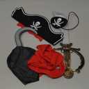 6 Pcs Pirate Accessories Kit for Men with Hat, Bandana & Pirate Eye Patch Captain Hook for Adult Halloween Party Supplies