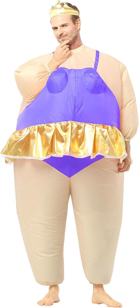 Inflatable Ballerina Costume Adults Blow Up Sumo Fat Dancer Suit for Halloween Party (Purple)
