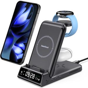 Wireless Charger Stand for Pixel Watch 3/2, 3 in 1 Charging Station for Google Pixel 9a/9 Pro/9/8/7/6/5/4/Samsung/iPhone, Pixel Buds Pro 2, SwanScout 703G2 (No Adapter), (Not for Pixel Watch 4/1)