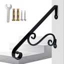 Yahpetes Handrail 1-2 Steps Porch Handrail Wrought Iron Handrail Grab Rail Single Post Railing 22.8"X 14" Black Stair Railing Bracket Metal Art Handrail for Outdoor Step