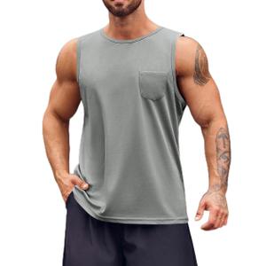 Runcati Mens Sleeveless Workout Tank Tops Athletic Muscle Gym T Shirts Grey (Gray)