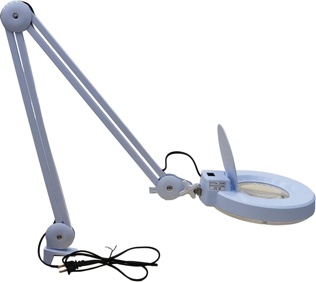 INTBUYING 110V Magnifier LED Lamp Light Magnifying White Glass Lens Desk Table Clamp 8X