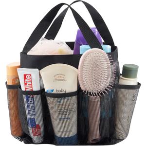 Lifewit Mesh Shower Caddy Portable for College Dorm Room Essentials with 7 Pockets, Freestanding Hanging Organizer Basket, Quick Dry Tote Bag for Camping, Bathroom, Beach, Travel, 1 Pack, Black