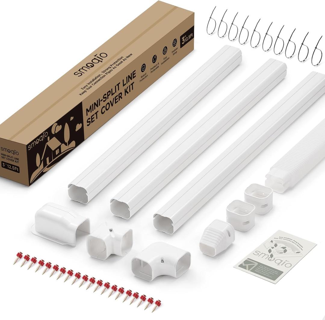 Mini Split Line Set Cover 3 Inch 12.5Ft, Easy to Install Lineset Cover Kit for Mini Split with Instruction, DIY Decorative PVC White Kit for Minisplit and Central AC Systems with 7000-24000 BTU