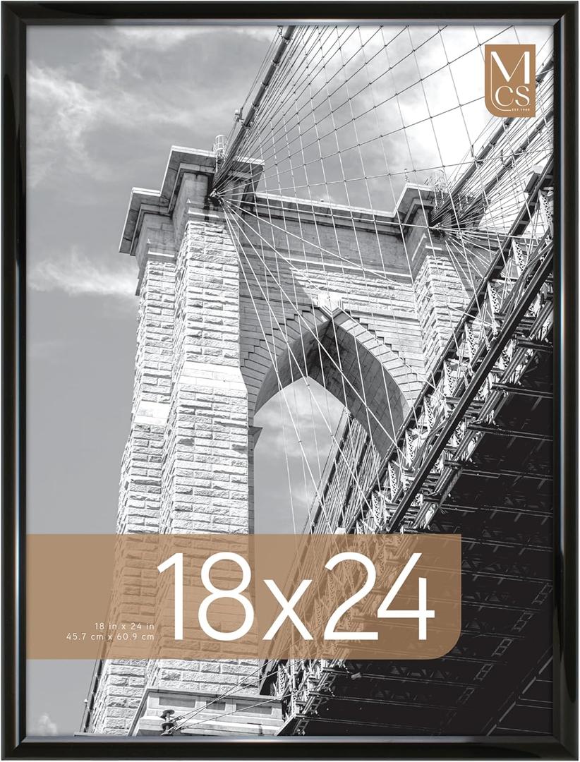 MCS Trendsetter 18x24 Poster Frame Black High-Gloss, Vertical & Horizontal Wall Hanging Large Picture Frame for Photos, Posters & Art Prints (1-Pack)
