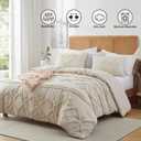 Oli Anderson King Comforter Set, Oatmeal Tufted Boho Bedding Comforter Sets, 3 Pieces All Season Fluffy Comforter with 2 Pillowcases (Oatmeal, King)