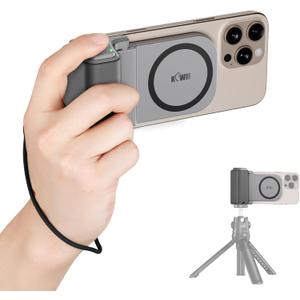 KIWIFOTOS for Magsafe Phone Camera Grip Magnetic Phone Tripod Handle with Bluetooth Remote & Tripod Mount Adapter for iPhone 16 Pro Max Samsung Smartphone Vlog Video Shooting (Gray)