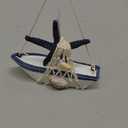 TIHOOD 4PCS Mini Sailboat Model Decoration Wooden Miniature Sailing Boat Home Decor Set, Beach Nautical Design, Navy Blue and White, 4.4 x 6.8 Inch