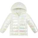 Lovekider Puffer Jacket for Girls Size 8 9 Colorful Down-alternative Coat with Pockets Packable Warm Pink Hooded Outerwear Fashion Holographic Jacket for Kids School and Sports, Zipper Is Missing