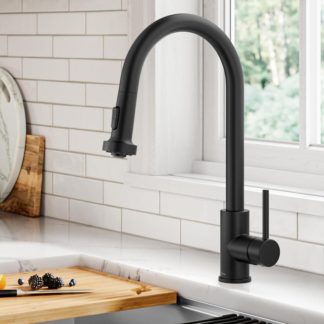 KRAUS Bolden 2-Function Single Handle Pull Down Kitchen Faucet in Matte Black, KPF-1616MB, Traditional, Matte Black