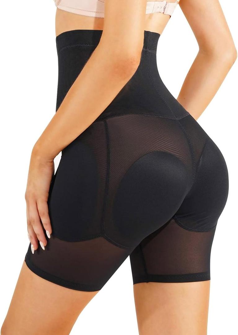 Irisnaya Women Shapewear Control Panties Body Shaper Butt Lifter Padded Hip Enhancer Seamless Underwear Hi- Waist Short (Medium, Black)