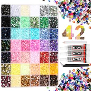 2 x XTSJGZ 42 Colors Jelly Rhinestones for Bedazzling, 32000Pcs 3mm Multicolor Flatback Rhinestones Bedazzling Kit with 3Pcs 10ml B7000 Glue, Tweezer and Pickup Pen for DIY Crafts Nails Makeup
