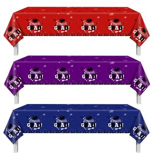 Qpout 3 Pack Class of 2026 Graduation Tablecloth Red Blue Purple Gradient Disposable Plastic Table Covers, Congrats Grad Table Decorations for 2026 Graduation Party Supplies