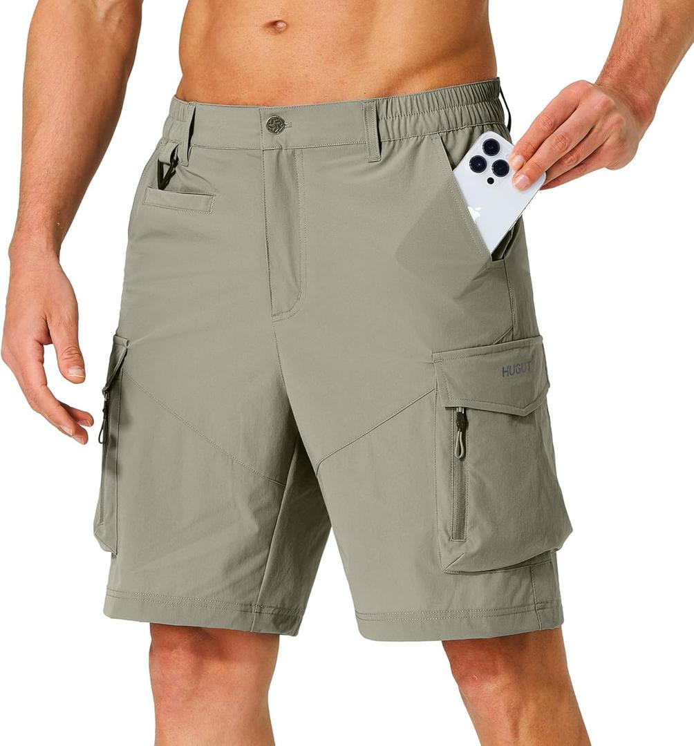 Hugut Men's Hiking Cargo Shorts Quick Dry Lightweight Travel Shorts with Multi Pockets for Fishing Camping Golf (Large, Grey Sag)
