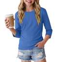 LessonZoo Girls 3/4 Sleeve Crewneck T Shirt, Dark Blue, 9-10y (Blue)