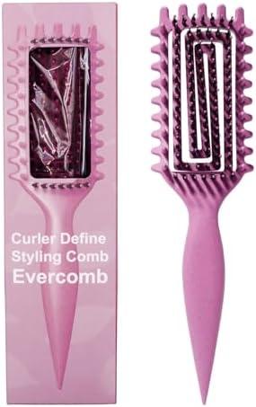 Evercomb Curl Defining Brush for Curly Hair - Detangling & Styling with Lightweight Ergonomic Nylon Bristles, Enhance Curls, Reduce Frizz/Breakage for Women (Pink 1Pcs) Pack of 3