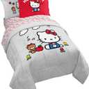 Jay Franco Sanrio Hello Kitty Twin Size Comforter Set - 5 Piece Red & Grey Bedding Includes Sheet Set & Pillow Covers - Super Soft Cozy Kawaii Bedding